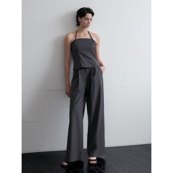 Summer Wool Halter Neck Strap Blouse_khaki grey