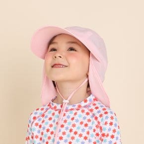 초등학생 주니어 키즈 아동 여름 수영 자외선 차단 모자 플랩캡 핑크체크