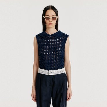 EENK YELT Cable Knit Collared Top - Navy