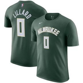 4795508 Nike Mens Damian Lillard Hunter Green Milwaukee Bucks Name  Number T-Shirt