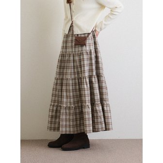 하네 [기장선택] 맥시 티어드 스커트_Brown Check