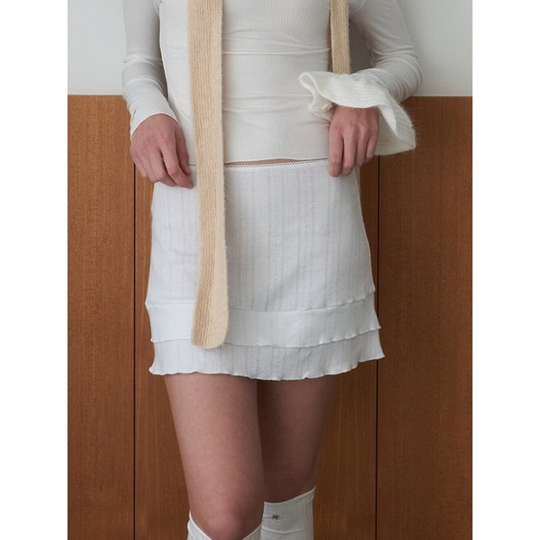 Wave Frill Cotton Skirt_White