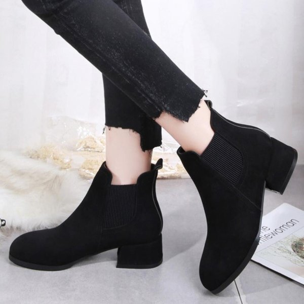 [옷자락] 여자 겨울부티 로우힐 검정색신발 첼시 기모 앵클부츠