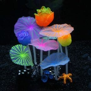 수족관 꾸미기 야광 인조수초 연꽃 반사광 야광수초