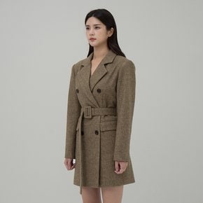 HOUNDTOOTH WOOL JACKET DRESS KHAKIBEIGE