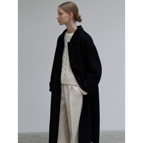 비조 더블 브레스티드 핸드메이드 롱 코트 블랙 L321