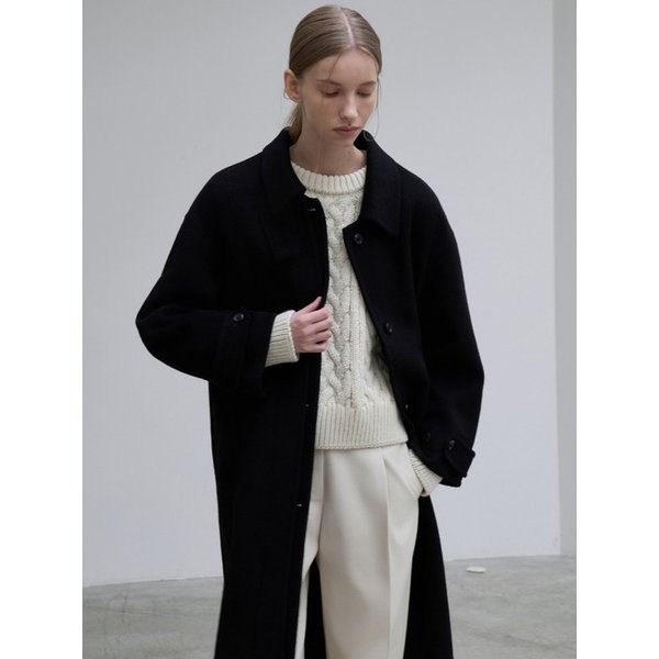 비조 더블 브레스티드 핸드메이드 롱 코트 블랙 L321