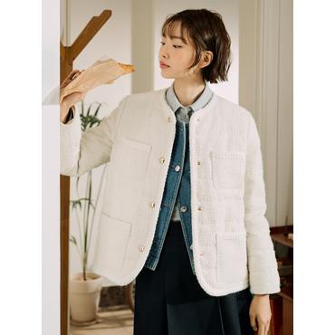 빈폴레이디스 25SS 트위드 미디엄 패딩 재킷 - 아이보리 BF5138C020