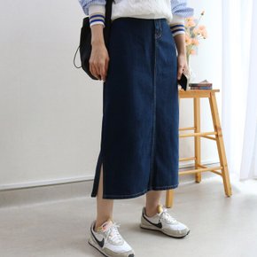 / 포즈 데일리 옆슬릿 진청 데님 롱 스커트 (S-2XL)