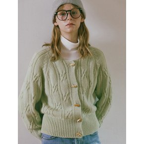 Vintage Cable Wool Knit Cardigan_Light green