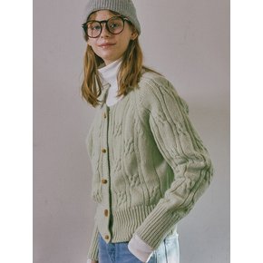 Vintage Cable Wool Knit Cardigan_Light green