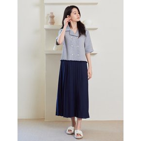 Linen Folding Pleated One-piece_navy