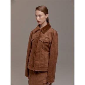 FUR TRIMMED FAUX SUEDE JACKET (BROWN)