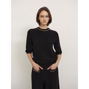 Trimming Point Half-Sleeve Knit Top Black