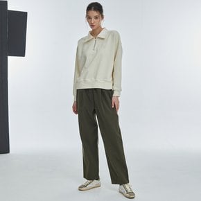 One Tuck wide banding pants Khaki