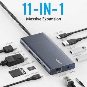 USB C 허브 PowerExpand 11-in-1 도킹 스테이션 4K  60Hz HDMI 및 DP 100W 전원 공급 장치 USB-C 및