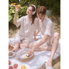 커플 밀라 라이오셀 반소매 카라넥 투피스 잠옷