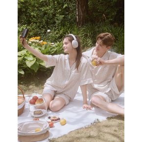 커플 밀라 라이오셀 반소매 카라넥 투피스 잠옷
