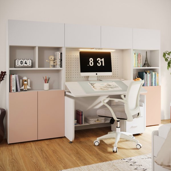 뉴아빌 6단 측판형 각도조절 책상세트 140cm (컬러 택1)_플랩도어포함