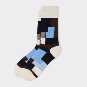 Brown Block Pattern Socks CALAX25514BRX