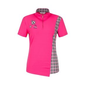여성 체크 배색 티셔츠 핑크 (P0Z121273)