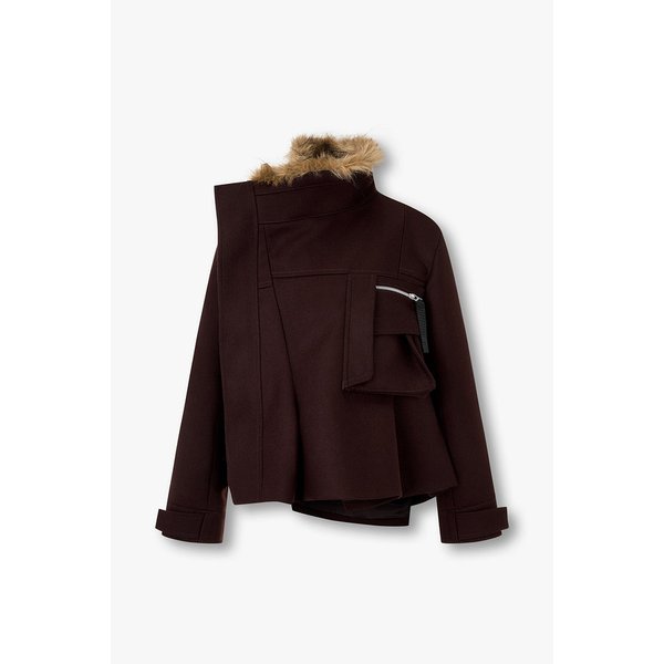 여성 퍼 하이넥 울 멜턴 블루종 (체리브라운) 6415301131000