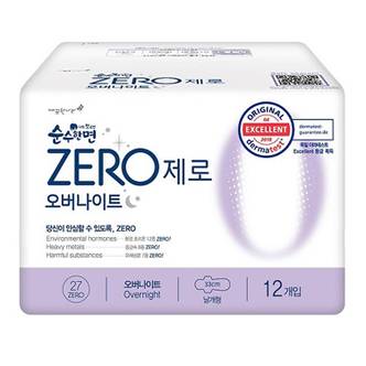 제이큐 한면 오버나이트 생리대추천 생리대 깨끗한나라 ZERO 수퍼롱 12P 2개