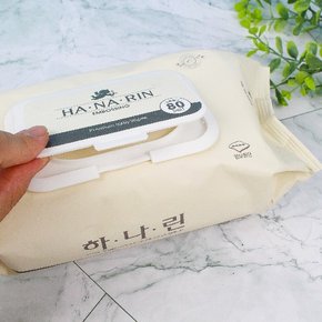 도톰한 고급 하나린 물티슈 80매 캡형 / 아기 안전한 일회용 티슈