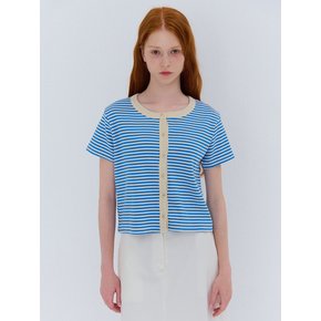 SUMMER RIBBED STRIPE CARDIGAN BLUE