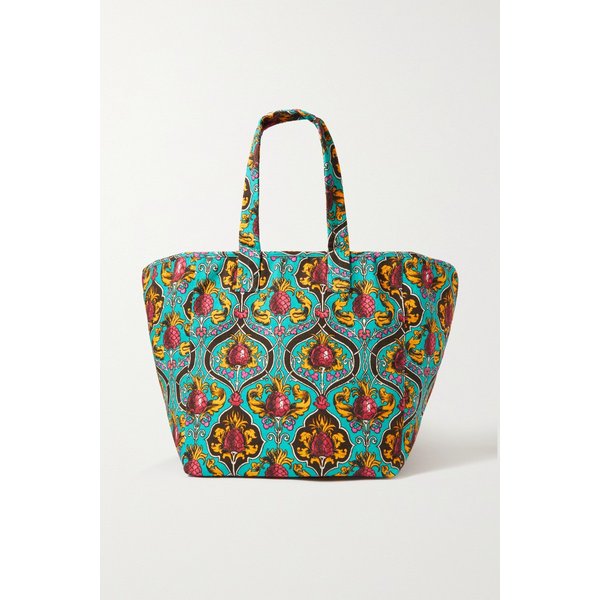 Reversible Printed Stretch-cotton Tote 터쿼이즈