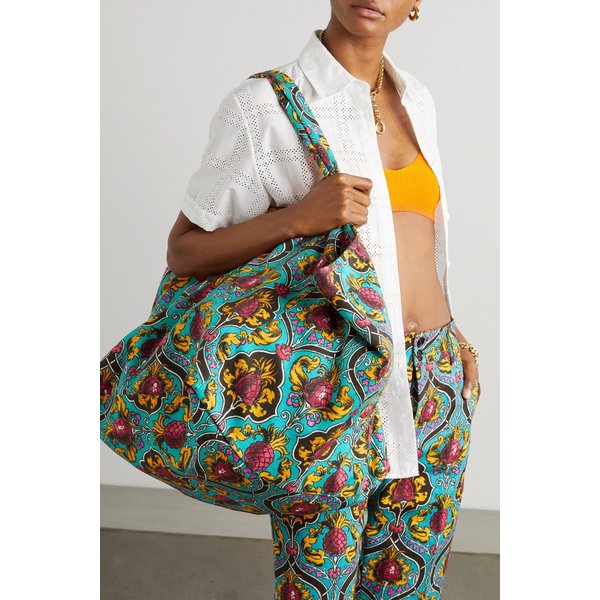 Reversible Printed Stretch-cotton Tote 터쿼이즈
