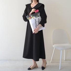 메더 세일러 빅카라 편한 루즈핏 스판 무지 봄 롱 원피스