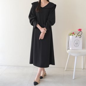 메더 세일러 빅카라 편한 루즈핏 스판 무지 봄 롱 원피스