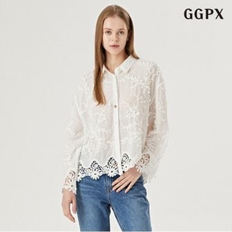 GGPX 정상가:89,000원  레이스 펀칭 포인트 여성 긴팔 블라우스 (GOABA005D)