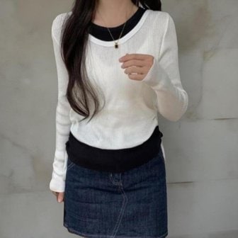 신세계라이브쇼핑 [옷자락] 여성 심플 골지 사이드 셔링 레이어드 라운드넥 긴팔 니트