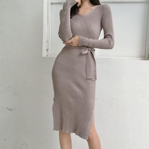 세로 골지 패턴 롱원피스 하객룩 원피스(1)