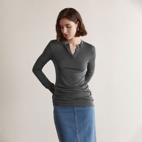 YY_Slim knit button hem long top_4color