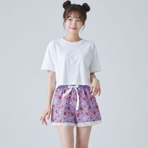TB PO L 포포레이스 체크반바지 여성 잠옷 미니 파자마 3부 쿨링 실내복 팬츠_P421983378