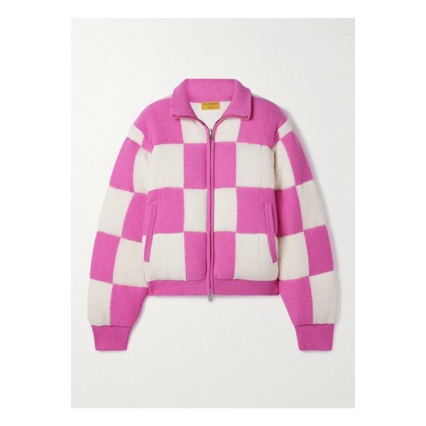 체크 패딩 퀼팅 울 캐시미어 혼방 재킷 핑크 1647597349511524