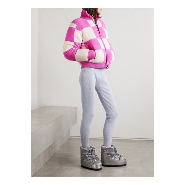체크 패딩 퀼팅 울 캐시미어 혼방 재킷 핑크 1647597349511524