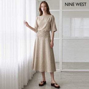 보트넥 블라우스 플라워 펀칭 자수 스커트 셋업 (NIDBOP055)