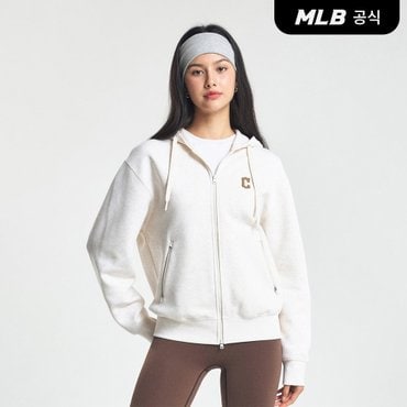 MLB [코리아공식] 베이직 스몰로고 양면지 후드 집업 CLE (Oatmeal)