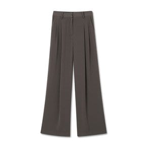 TWO PINTUCK WIDE SLACKS KHAKI BROWN