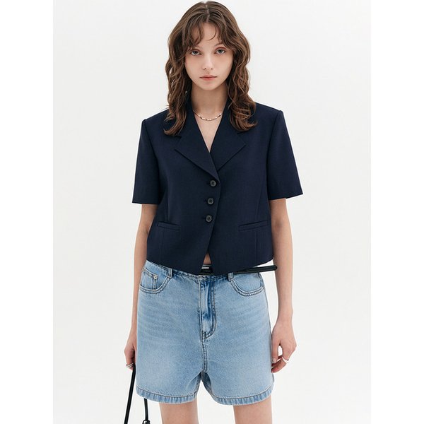 로아 린넨 크롭 자켓_네이비 / ROA LINEN CROP JACKET_NAVY
