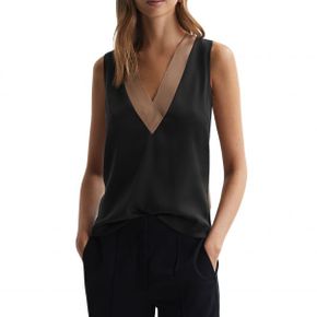 4879754 Reiss Pipa Colorblock Sleeveless Stretch Silk Top