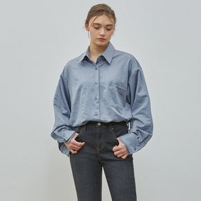 DOUBLE CUFFS SATIN OVERSIZE SHIRT BLUE