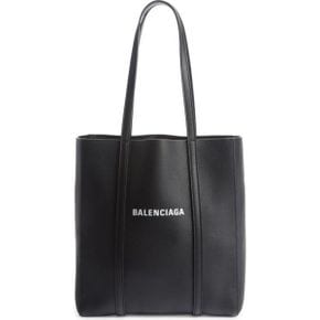 우먼 Balenciaga 엑스트라 스몰 에브리데이 로고 카프스킨 토트백 블랙/ L 화이트 7219019