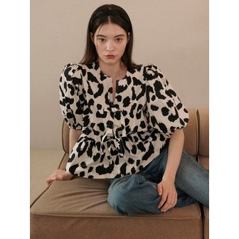 히비스커스블룸 Julie Puff Sleeve Blouse [Leopard White]