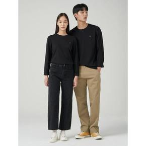 남녀공용 인터록 라운드 긴팔 티셔츠 - 블랙 (BC3741E025)