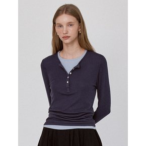 Basic Layered Panel T-Shirt - Navy